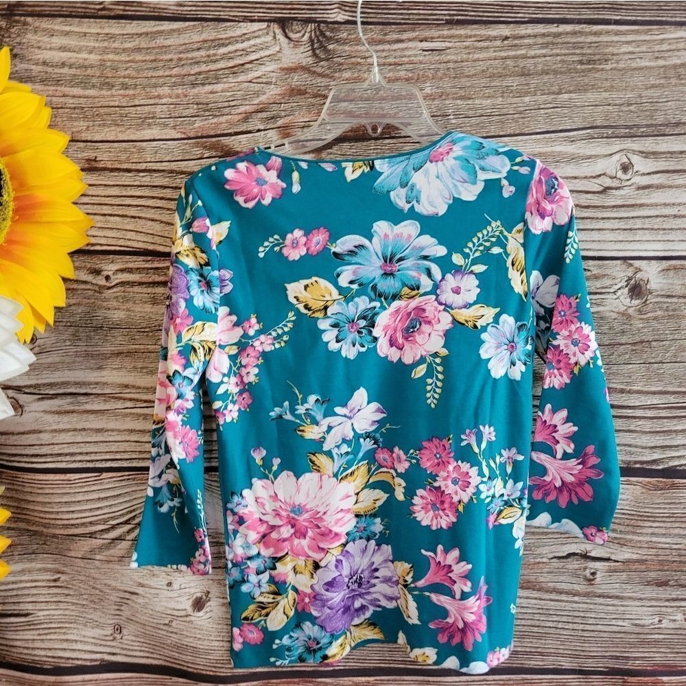 "Karen Scott " Woman's Pullover Top Mid Sleeve Size: PS Jazzy Teal NWT - Picture 2 of 8